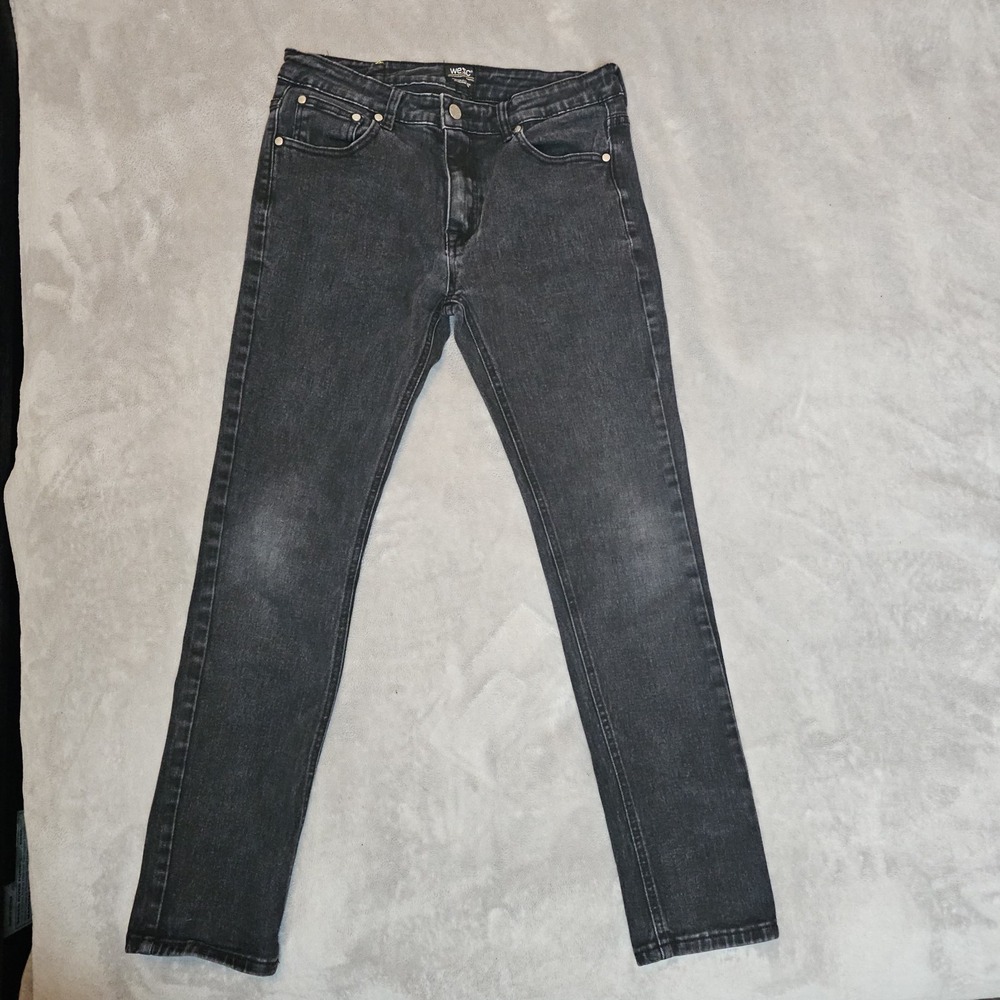WESC Eddy‎ Mens Sz 30x32 Black Tapered Leg Denim Jeans Logo